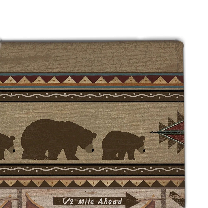 Doormat with Southwestern Border, Bear Silhouettes, Distressed Finish
