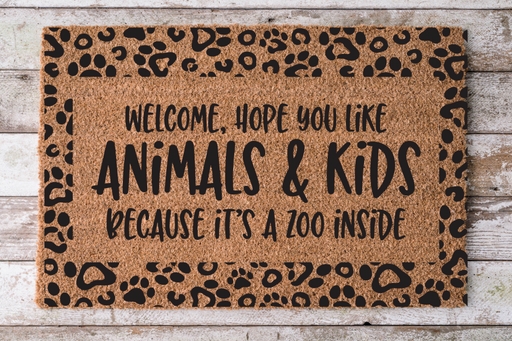 Doormat Witty Text Animal Print Border Coir Funny Slogan Casual