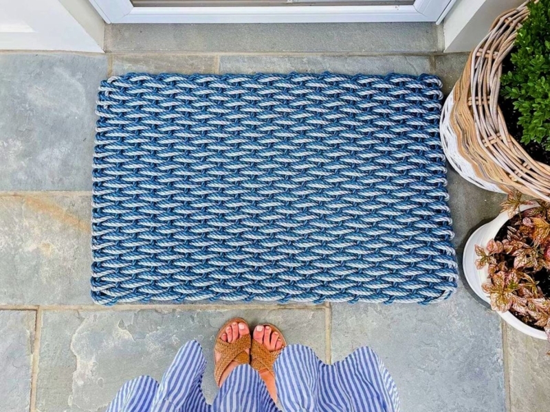 Doormat Woven Rope Basket Weave Navy And White Coastal