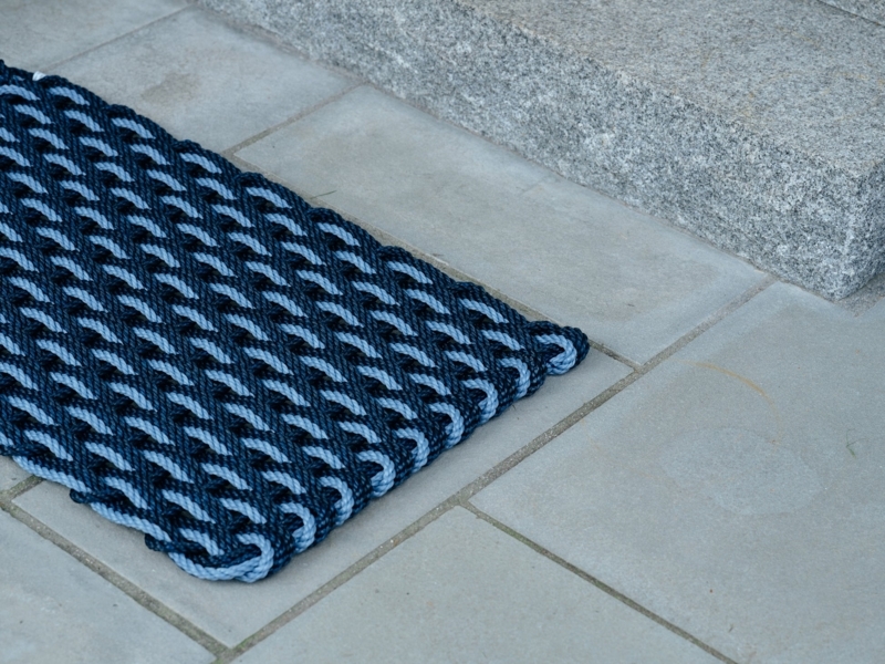 Doormat Woven Rope Navy Light Blue Striped Nautical Coastal Style