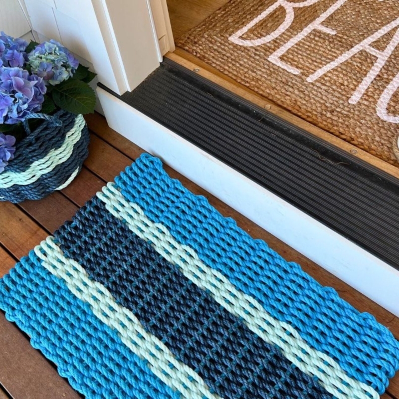 Doormat Woven Rope Tri Color Stripes Nautical Porch Decor Ideas