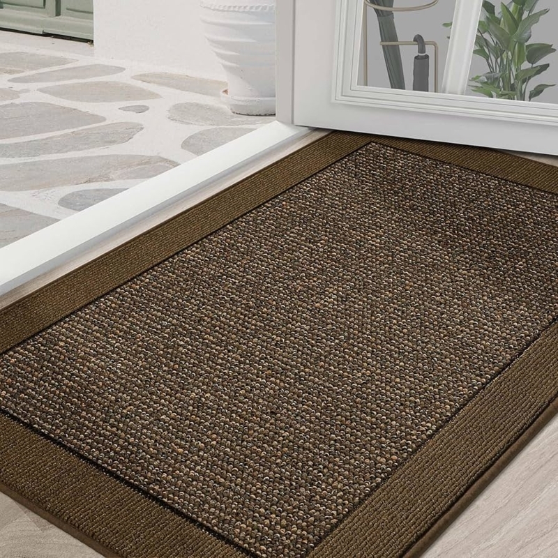 Doormat Woven Texture Ribbed Border Low Profile