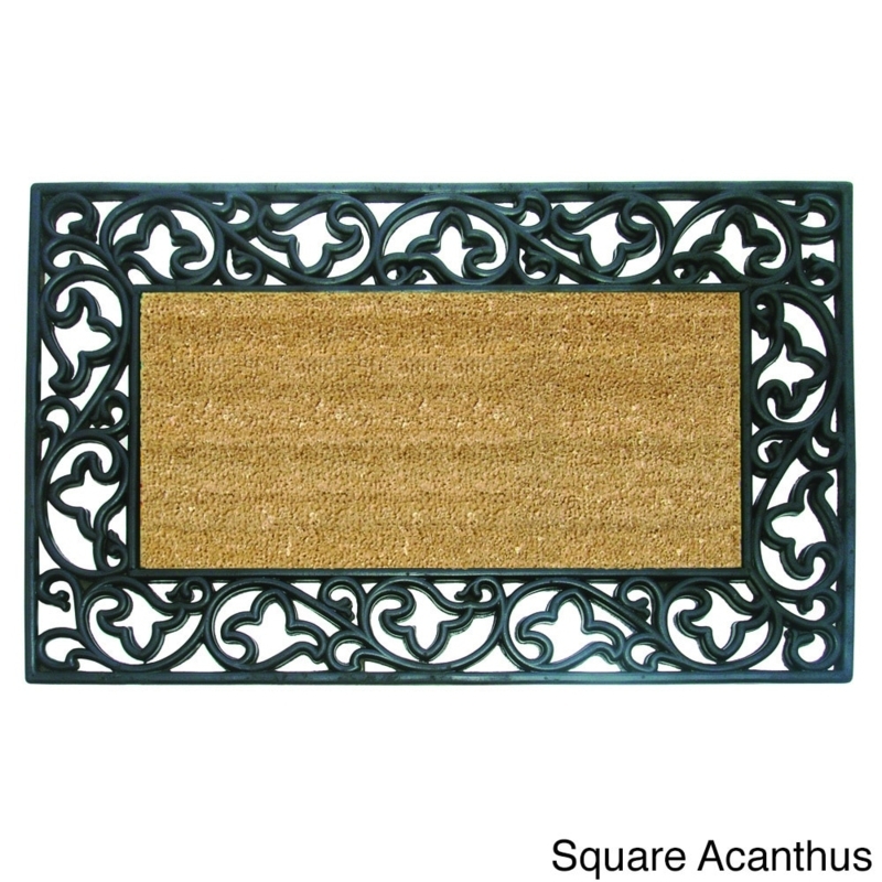 Doormat Wrought Iron Look Rubber Frame Coir Acanthus Classical Style