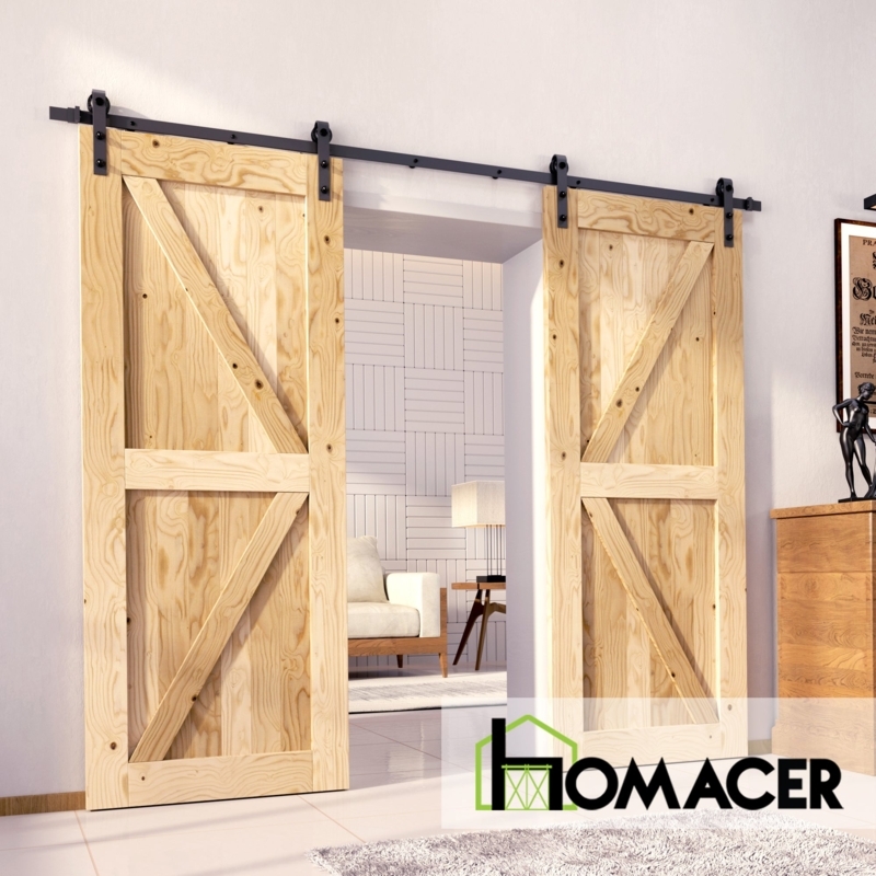 Double Barn Doors K-Brace Design Light Wood Farmhouse Kit