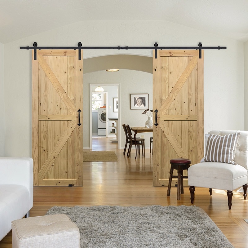 Double Barn Doors Knotty Wood Natural Rustic Z-Brace Design