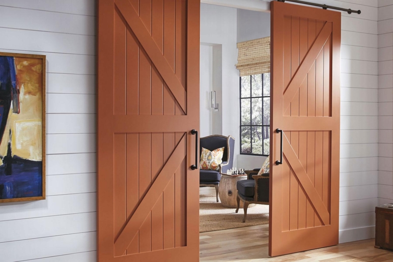 Double Barn Doors Terracotta Color K-Brace Modern Farmhouse