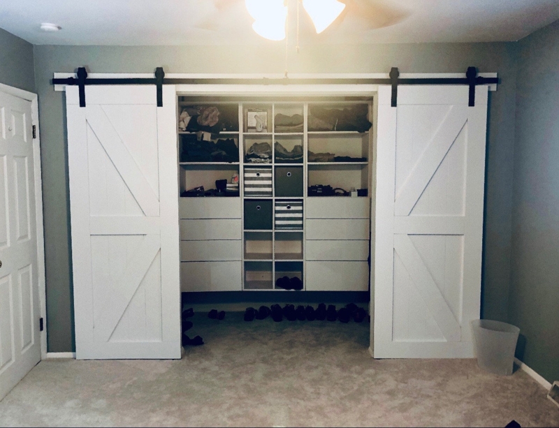 Double Barn Doors White Z-Brace Closet Solution Hardware