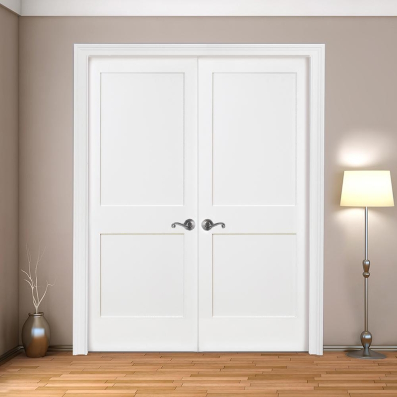 Double Doors 2-Panel Recessed Ornate Lever Handles Transitional