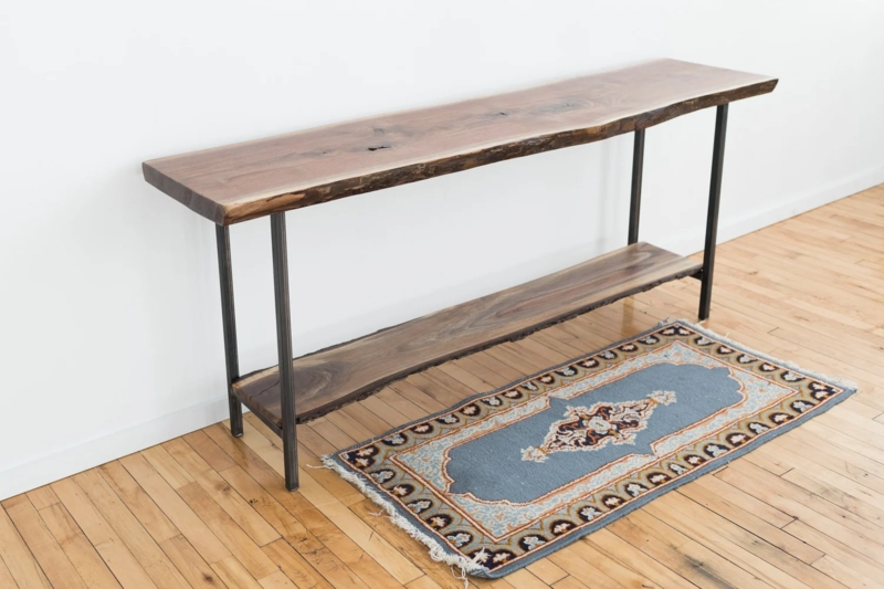 Double Slab Live Edge Console Table Walnut Finish