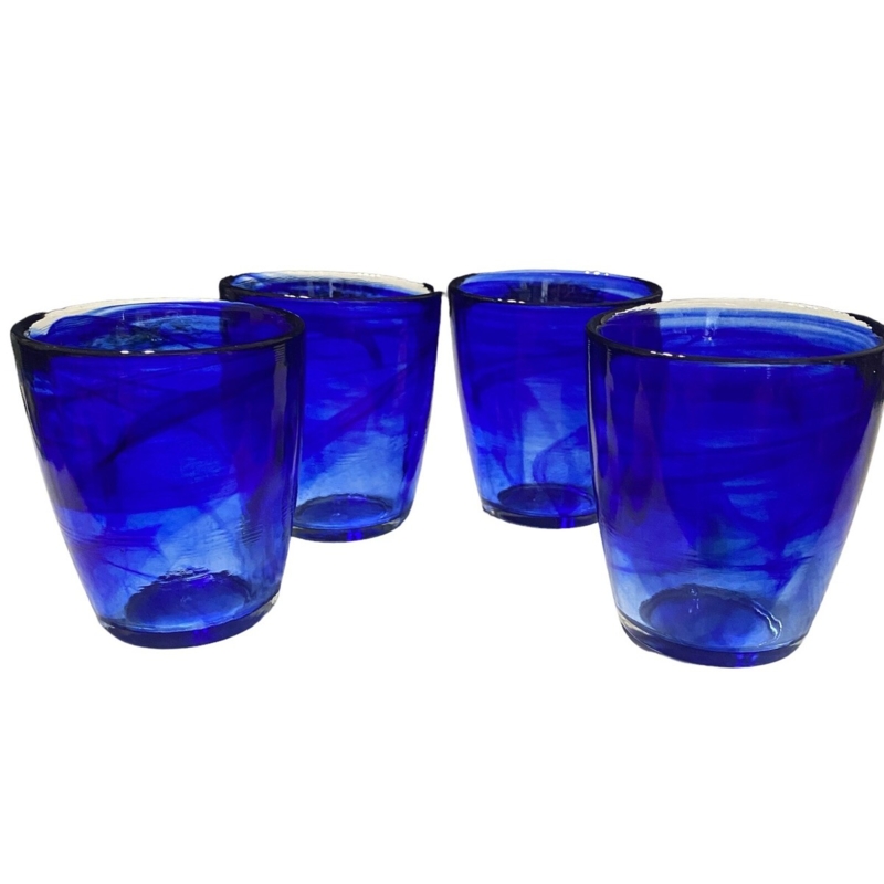 Drinking Glass Cobalt Blue Swirl Texture Heavy Base Tapered Shape