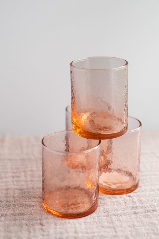 Drinking Glass Peach Amber Gradient Hammered Texture Handblown Look