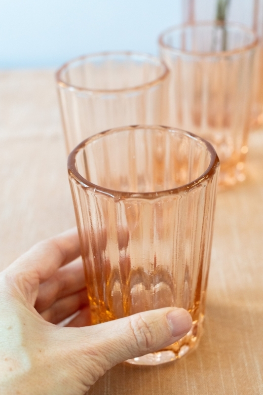 Drinking Glass Peachy Ribbed Surface Tapered Depression Style