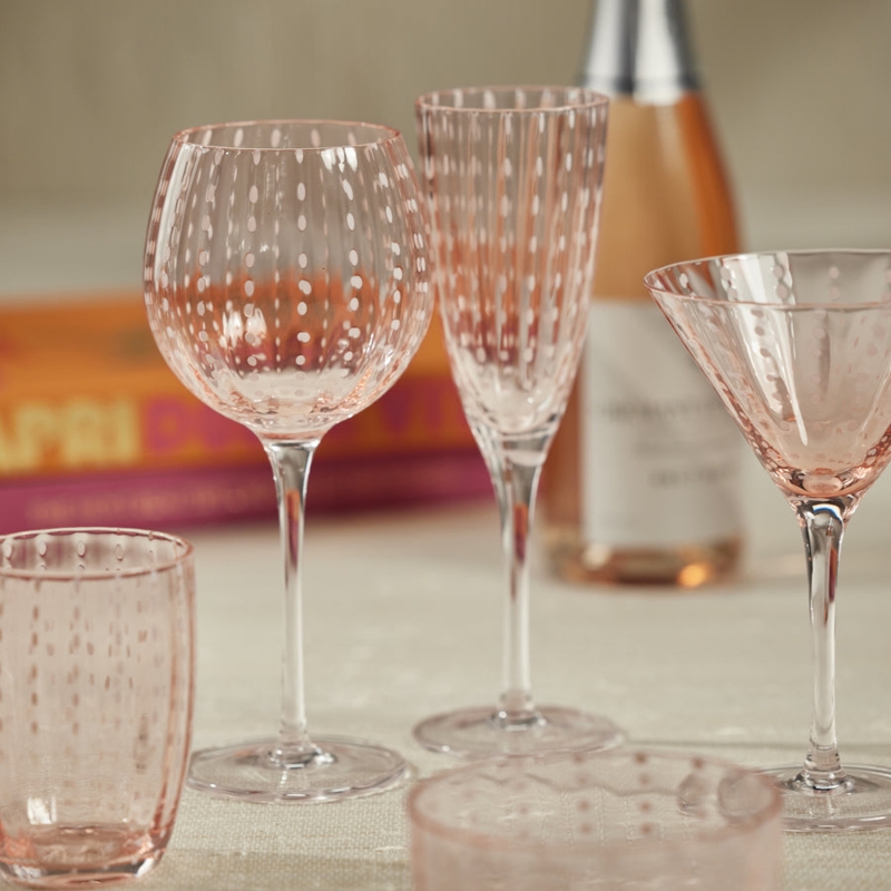 Drinkware Blush White Dot Pattern Stemmed Glassware Glam