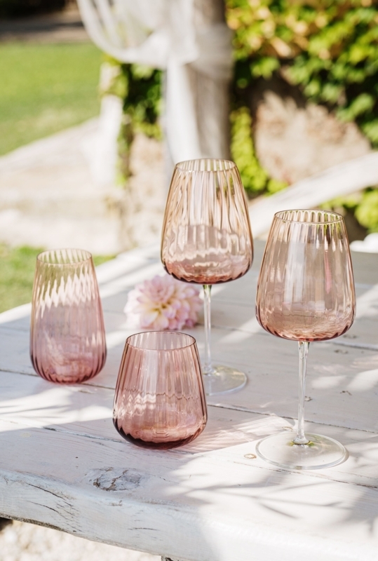 Drinkware Set Blush Vertical Ribbing Mixed Stemmed Stemless