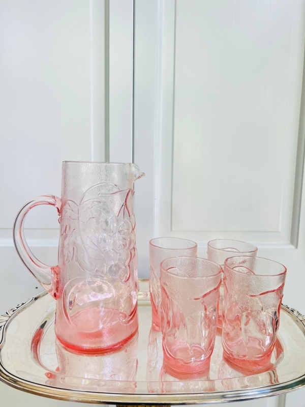 Drinkware Set Glass Embossed Grape Motif Textured Pitcher