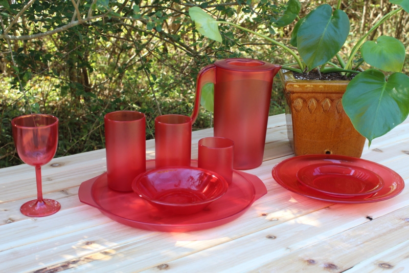 Drinkware Set Ruby Red Translucent Acrylic Pitcher Shatterproof