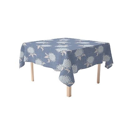 Dusty Blue Square Tablecloth Hydrangea Pattern Country Cottage