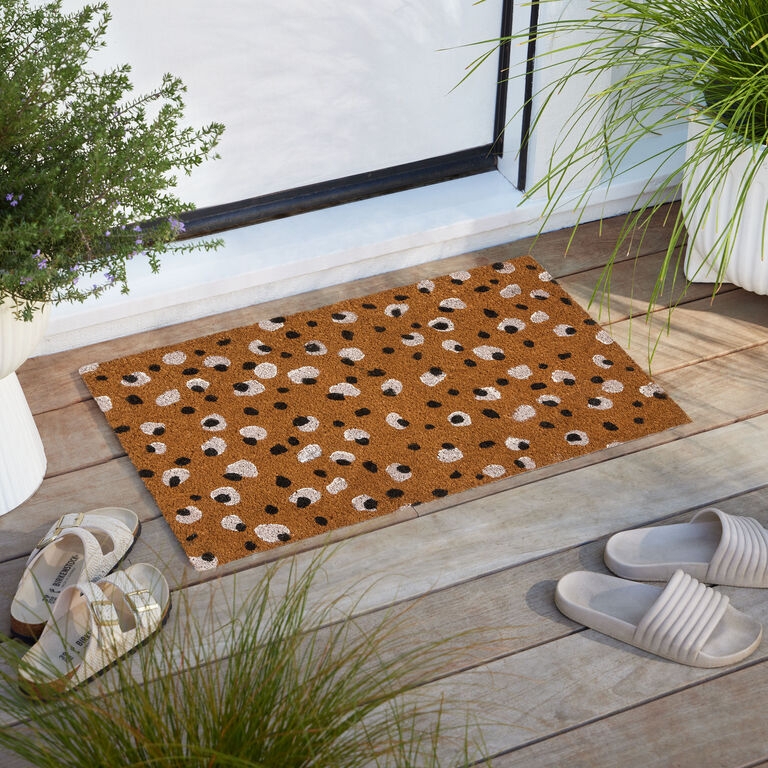 Earthy Safari Coir Doormat with Camel Leopard Spots