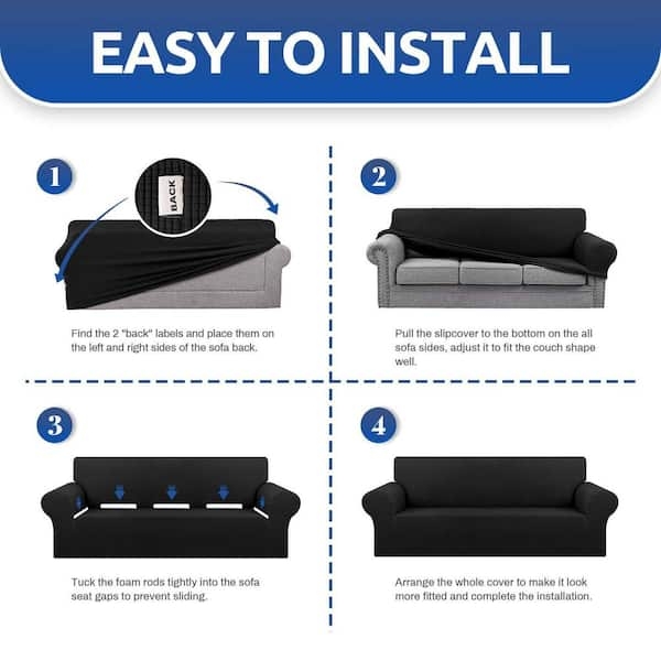 Easy Fit Elastic Sofa Slipcover Jacquard Checked Rods