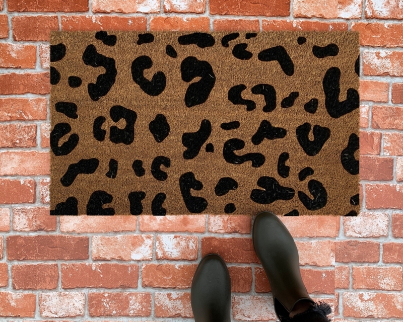 Eclectic Brown Coir Doormat with Leopard Print