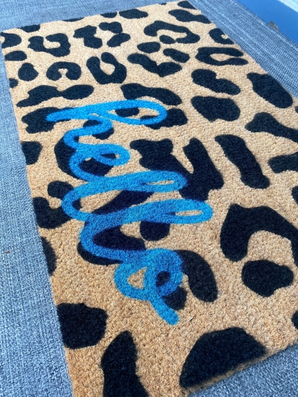 Eclectic Coir Doormat with Blue Script Hello Text