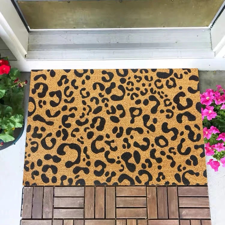 Eclectic Glam Natural Coir Fiber Doormat Leopard Print