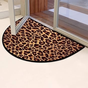Eclectic Retro Orange Leopard Print Semi Circle Doormat