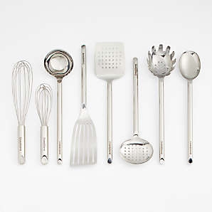 Eight-Piece Cooking Utensil Set, Polished Tapered Handles