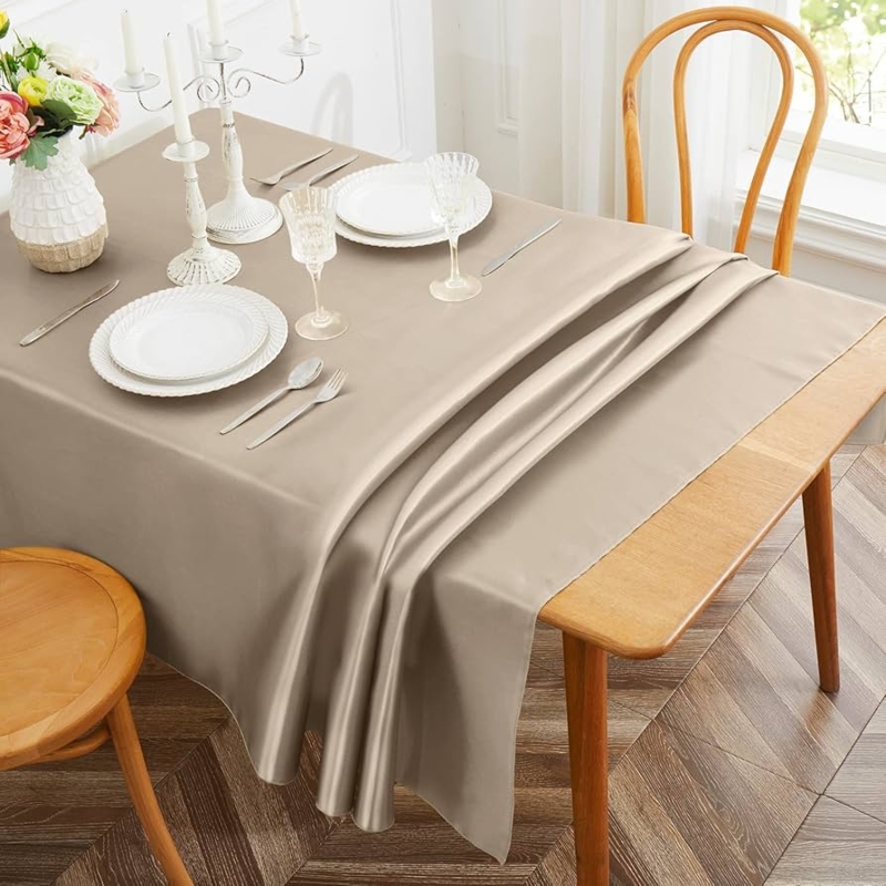 Elegant Tan Satin Tablecloth, Lustrous Sheen Formal Dining