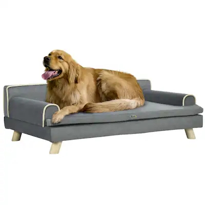 Elevated Dog Sofa, Grey Bolster Back, Tapered Legs