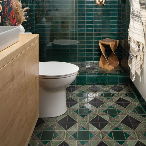 Emerald Green Bathroom Tile Geometric Pattern Floor Ideas