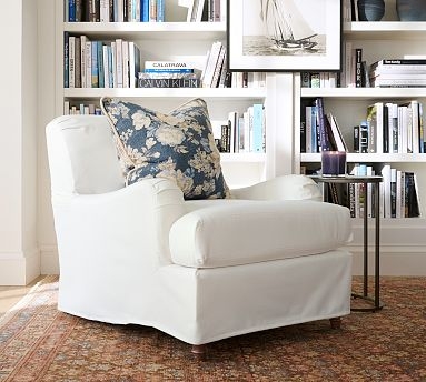English Roll Arm Armchair White Slipcovered Skirt Traditional