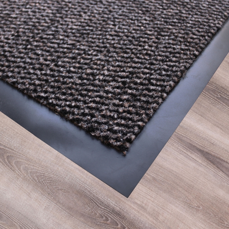 Entrance Mat Brown Ribbed Surface Flat Border Vinyl Backed Mudroom Mat