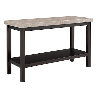 Entryway Table with Shelf Mottled Stone Top Dark Wood Frame