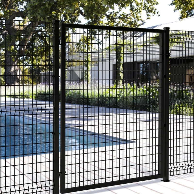Euro Grid Fence Gate Matte Black Flat Top for Modern Pool Safety