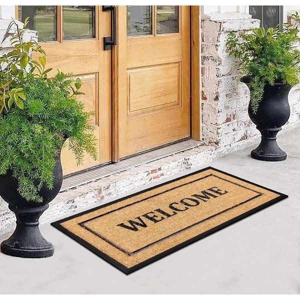 Extra Large Coir Doormat Double Border Welcome Text Traditional