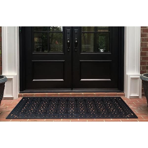 Extra Large Doormat Black Rubber Scrollwork Traditional Brick Porch