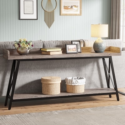 Extra Long Console Table with Raised Gallery Edge and Shelving