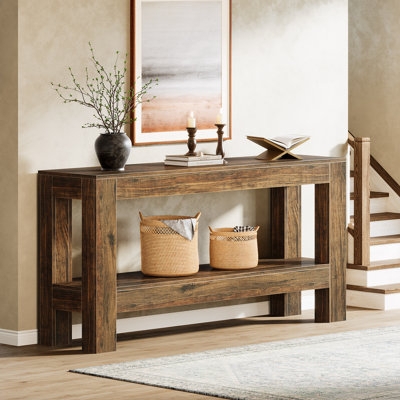 Extra Long Farmhouse Console with Two Tiers & Chunky Silhouette