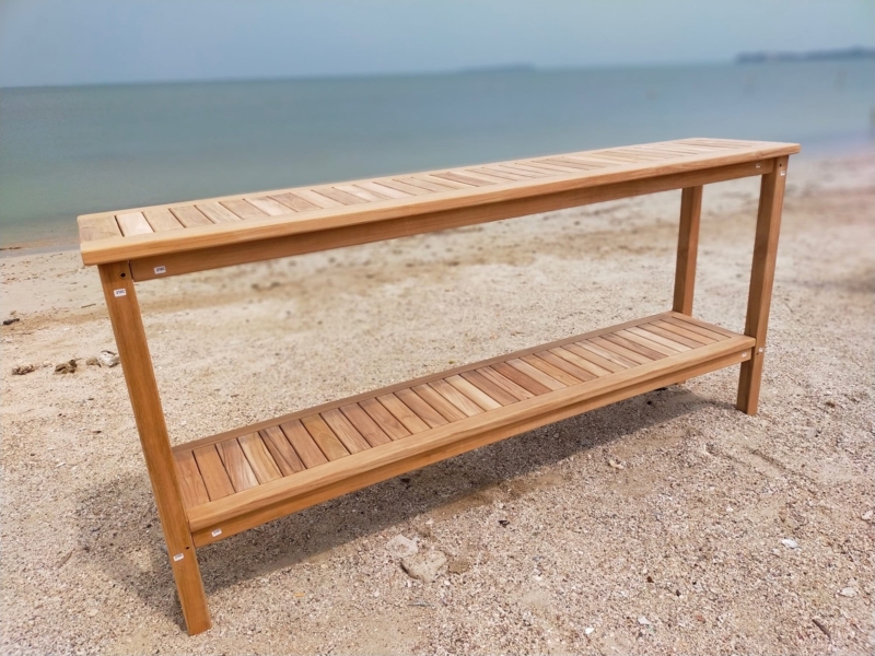 Extra Long Outdoor Console Table Slatted Teak Look