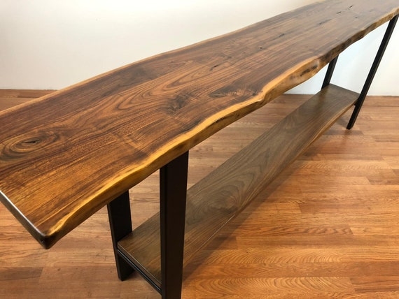 Extra Long Walnut Console Table with Lower Shelf
