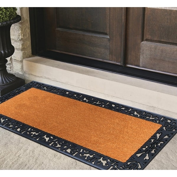 Extra Wide Coir Doormat, Ornate Black Rubber Border, Heavy Duty