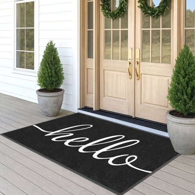 Extra Wide Doormat Black Script Typography Hello Welcome Mat