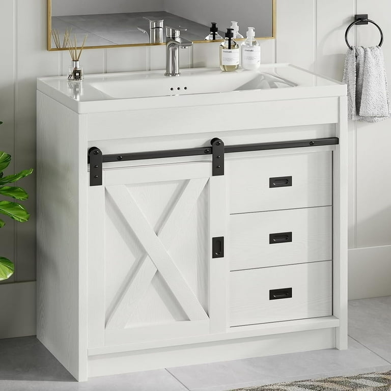 Farmhouse Bathroom Vanity Cabinet with Sliding Barn Door