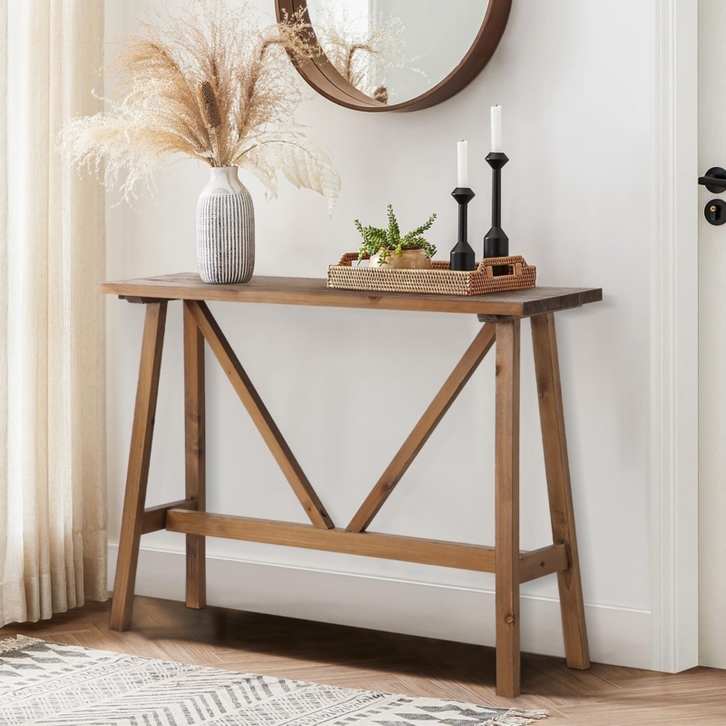 Farmhouse Console Table with A-Frame Legs and Natural Wood Finish