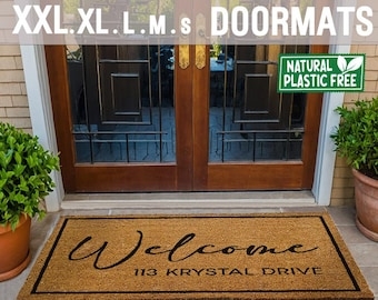 Farmhouse Doormat with Personalized Address, Coir, Black Script