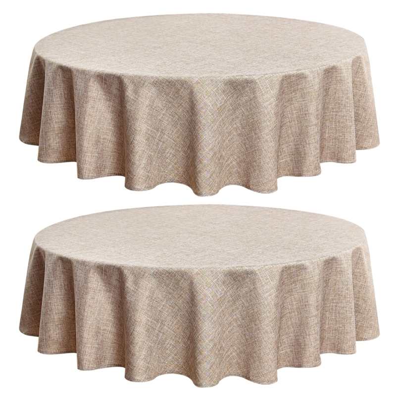 Faux Burlap Round Tablecloth, Neutral Woven Texture for Rustic Kitchens