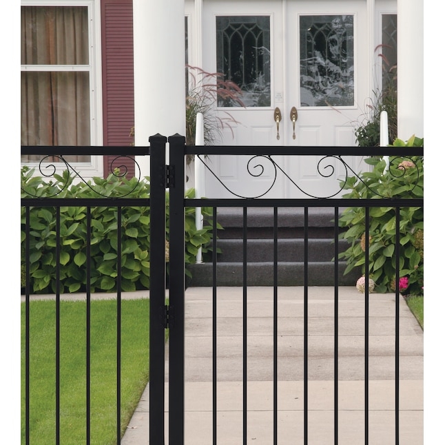 Fence Gate Decorative Scrollwork Top Black Metal Traditional Entry