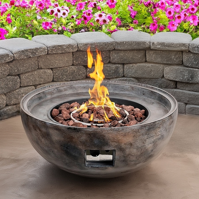 Fire Pit Round Concrete Texture Bowl Silhouette Gray Lava Rocks
