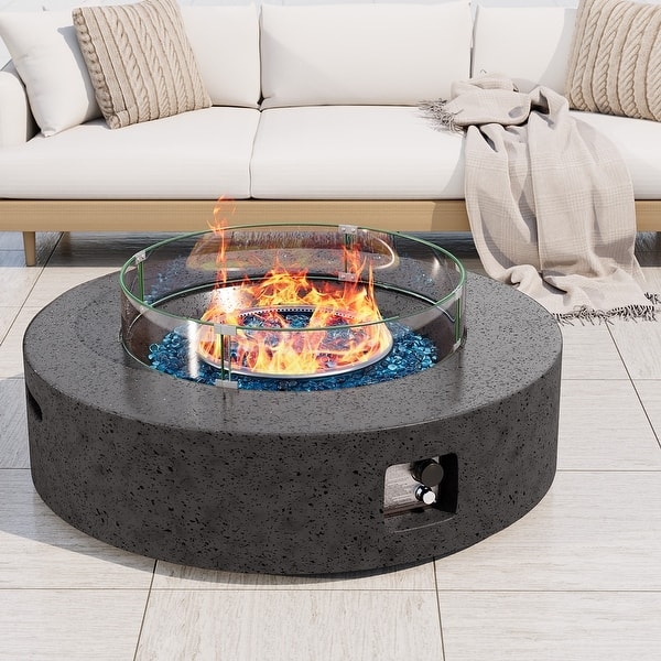 Fire Pit Round Textured Charcoal Base Circular Glass Guard